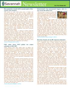 Newsletter  Vol.17 No.1/October 2012 Rice production should shift to eastern parts of the country, feel scientists