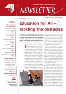 International Institute for Educational Planning  Vol. XXIII, No. 3, July – September 2005 Inside... EFA - tackling