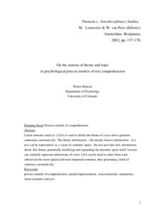 Thematics : Interdisciplinary Studies, M. Louwerse & W. van Peer (Editors). Amsterdam: Benjamins. 2002, pp[removed]On the notions of theme and topic