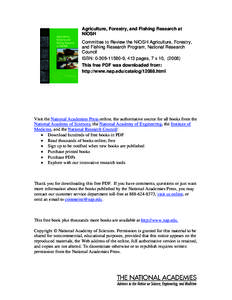 Agriculture, Forestry, and Fishing Research at NIOSH Committee to Review the NIOSH Agriculture, Forestry, and Fishing Research Program, National Research Council ISBN: [removed], 413 pages, 7 x 10, (2008)