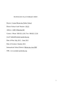 TECHNOLOGY PLAN SUMMARY SHEET  District: Central Montcalm Public School District School Code Number: 59125 Address: 1480 S Sheridan Rd Contact: Phone: [removed]Fax: [removed]