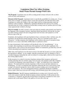 Stockwater Working Group[removed]Legislation Must Not Affect Existing Stockwater Permit Exempt Well Users
