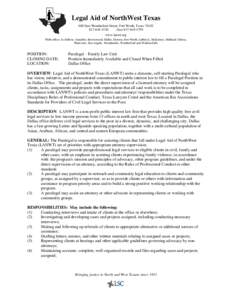 Legal Aid of NorthWest Texas 600 East Weatherford Street, Fort Worth, Texas[removed]4740 (fax[removed]www.lanwt.org With offices in Abilene, Amarillo, Brownwood, Dallas, Denton, Fort Worth, Lubbock, McKinney,