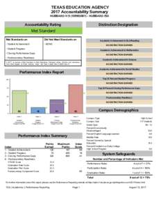 TEXAS EDUCATION AGENCY 2017 Accountability Summary HUBBARD H SHUBBARD ISD Accountability Rating