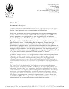 National Headquarters 85 Second Street 2nd Floor San Francisco, CATEL: (FAX: (www.sierraclub.org