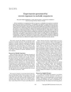 Memory & Cognition 2000, 28 (4), Expectancies generated by recent exposure to melodic sequences WILLIAM FORDE THOMPSON, LAURA-LEE BALKWILL, and ROXANA VERNESCU