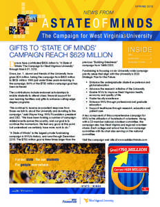 SPRING[removed]NEWS FROM GIFTS TO ‘STATE OF MINDS’ CAMPAIGN REACH $629 MILLION