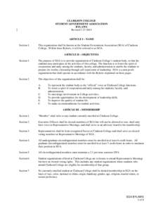 CLARKSON COLLEGE STUDENT GOVERNMENT ASSOCIATION BYLAWS Revised[removed]ARTICLE I – NAME