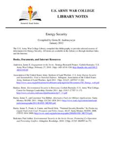 Library Notes: Energy Security
