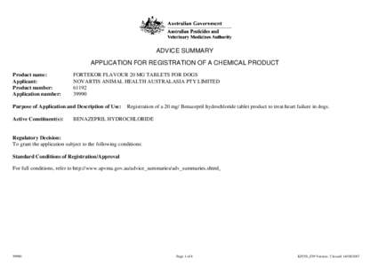 Application for Registration of a Chemical Product