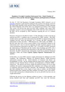 LEI ROC 7 January 2014 Regulatory Oversight Committee Endorsement Note – Dutch Chamber of Commerce (KvK) and the National Board of Patents and Registration of Finland (PRH)