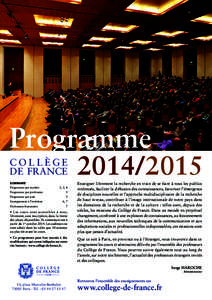 COLLÈGE DE  FRANCE SOMMAIRE Programme par matière.  2, 3, 4