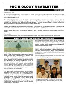 PUC BIOLOGY NEWSLETTER ISSUE 6 WINTER[removed]Greetings from PUC!