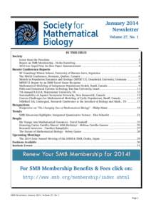 January 2014 Newsletter Volume 27, No. 1 IN THIS ISSUE Society