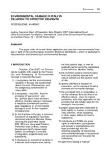 POSTIGLIONE  291 ENVIRONMENTAL DAMAGE IN ITALY IN RELATION TO DIRECTIVE[removed]EC