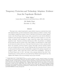 Temporary Protection and Technology Adoption: Evidence from the Napoleonic Blockade Réka Juhász ∗