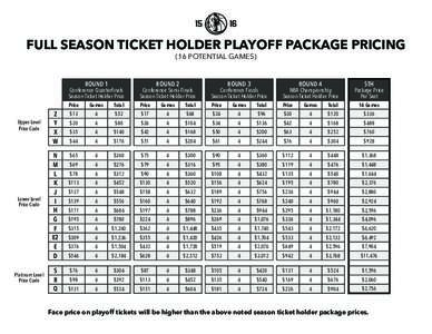 FULL SEASON TICKET HOLDER PLAYOFF PACKAGE PRICING (16 POTENTIAL GAMES)