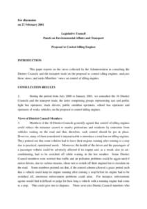 For discussion on 27 February 2001 Legislative Council Panels on Environmental Affairs and Transport Proposal to Control Idling Engines