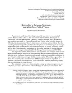 American Philosophical Association–Pacific Division annual meeting, San Francisco, Wednesday, March 30, Westin St. Francis Hotel 1:00-4:00, session 2E, with Debra Satz, Stanford University, chair John Broome, Oxford Un