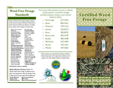 Weed Free Forage Standards Alaska’s Weed Free Forage program adheres to the North American Noxious Weed Association Noxious Weed List (below). Certification is shown with a special colored twine. Absinth Wormwood Buffa