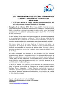 JICA Y MINSA PROMUEVEN ACCIONES EN PREVENCIÓN CONTRA LA ENFERMEDAD DE CHAGAS EN MATAGALPA   En el marco del Día de Chagas que es el 9 de julio se realizó una