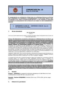 REPÚBLICA DE COLOMBIA  COMUNICADO No. 19 Mayo 23 y 24 deCORTE CONSTITUCIONAL