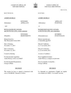 COURT OF APPEAL OF NEW BRUNSWICK COUR D’APPEL DU NOUVEAU-BRUNSWICK[removed]CA