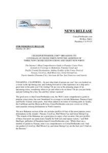 TM  NEWS RELEASE CruisePortInsider.com PO BoxPasadena, CA 91115