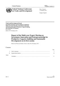 Report of the Multi-year Expert Meeting on Investment, Innovation and Entrepreneurship for Productive Capacity-building and Sustainable Development on its first session, Held at the Palais des Nations, Geneva, from 28 to