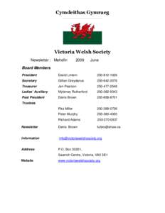 Cymdeithas Gymraeg  Victoria Welsh Society Newsletter : Mehefin  2009