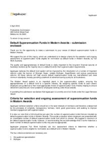 Submission 19 - Legalsuper - Default Superannuation Funds in Modern Awards - Public inquiry