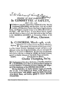 Document / Humanities / 1776 / New Hampshire / United States Constitution / Modern history / United States Declaration of Independence / American Revolution / Meshech Weare