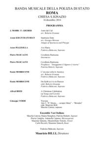 BANDA MUSICALE DELLA POLIZIA DI STATO  ROMA CHIESA S.IGNAZIO 16 dicembre 2014 PROGRAMMA