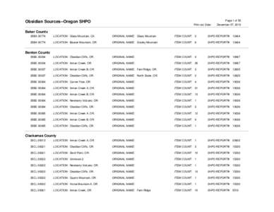 Page 1 of 55  Obsidian Sources--Oregon SHPO Print-out Date: