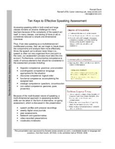 Randall Davis Randall’s ESL Cyber Listening Lab, www.esl-lab.com  Ten Keys to Effective Speaking Assessment