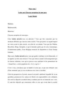 Pour vous ! Lettre aux Citoyens européens de mon pays Louis Michel Madame, Mademoiselle,