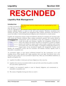 Examination Handbook Section 530, Liquidity Risk Management, January 15, 2010