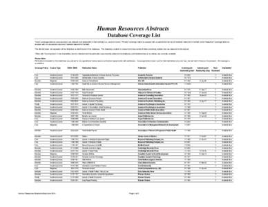 Human Resources Abstracts Database Coverage List 