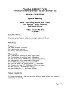 Financial Oversight Panel for Proviso Township High School District 209 Special Meeting Minutes: January 13, 2012