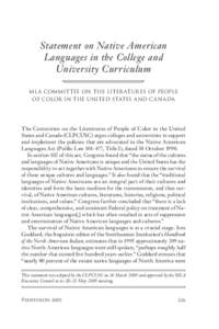 Statement on Native American Languages in the College and University Curriculum MLA Committee on the Liter atures of People of Color in the United States and Canada