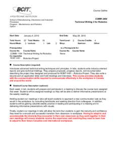 Course Outline  COMM 2464 School of Manufacturing, Electronics and Industrial Processes