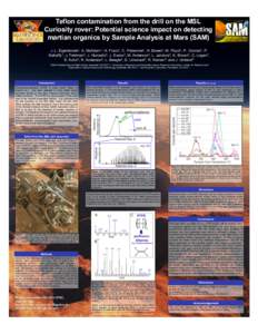 Teflon contamination from the drill on the MSL Curiosity rover: Potential science impact on detecting martian organics by Sample Analysis at Mars (SAM) J. L. Eigenbrode1, A. McAdam1, H. Franz1, C. Freissinet1, H. Bower2,