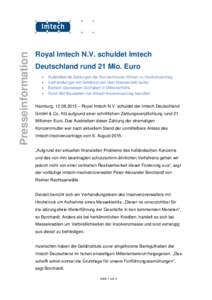 Presseinformation  Royal Imtech N.V. schuldet Imtech Deutschland rund 21 Mio. Euro  