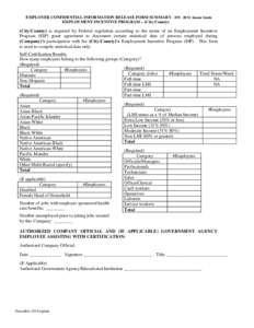 EMPLOYER CONFIDENTIAL INFORMATION RELEASE FORM SUMMARY - FFY 2014 Income Limits EMPLOYMENT INCENTIVE PROGRAM – (City/County) _______________ (City/County) is required by Federal regulation according to the terms of an 