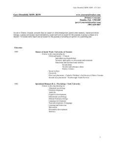 Gary Direnfeld, MSW, RSW – CV[removed]Gary Direnfeld, MSW, RSW www.yoursocialworker.com 20 Suter Crescent,