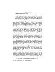 1. HINDUSTANI 1 Shri Kakasaheb Kalelkar writes: If the Muslims of the Indian Union affirm their loyalty to the Union,