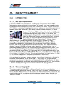 Northwest Rail Corridor Final Environmental Evaluation  ES. EXECUTIVE SUMMARY