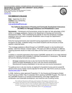 STATE OF CALIFORNIA - BUSINESS, CONSUMER SERVICES, AND HOUSING AGENCY  EDMUND G. BROWN JR., Governor DEPARTMENT OF HOUSING AND COMMUNITY DEVELOPMENT OFFICE OF THE DIRECTOR