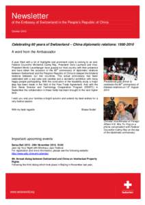 Newsletter of the Embassy of Switzerland in the People’s Republic of China - N° 5 - October 2010