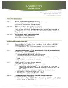 !  CURRICULUM VITAE Annie Chaloux 2905 Chemin Hamel, Sherbrooke, Qc, J1R 0P8[removed][removed] (cell.)